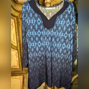 Susan Graver Plus Size 2X Blue Geometric Tunic